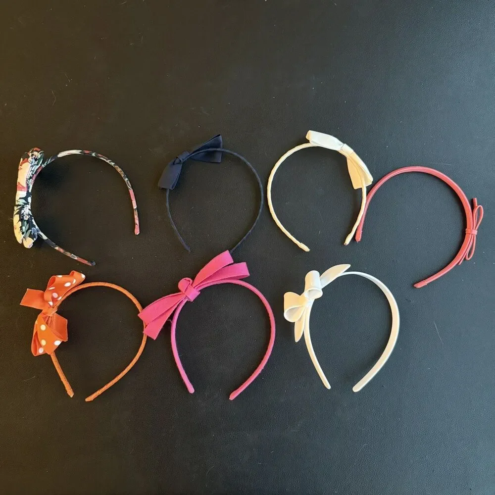 Girls Bow Headbands Lot of 7 White Pink Navy Orange Multicolor Gift